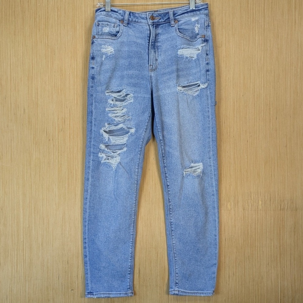 American Eagle Mom Jean Womens 6 Distressed Light Wash High Rise Stretch‎ Denim